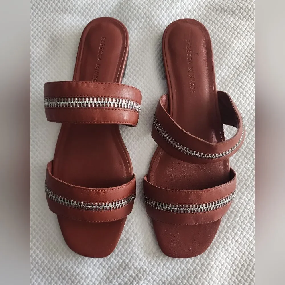 Rebecca Minkoff Marciann Brown Sandals with Silver Zipper